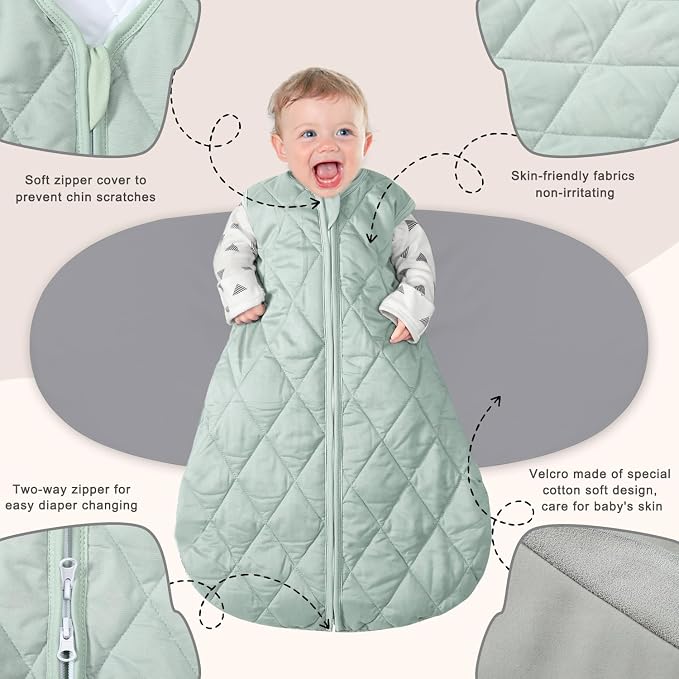 BSTOPPT Newborn Sleep Sack Baby Swaddle,3-Way Adjustable Wearable Blanket,Swaddling Sleeping Bag,TOG 2.5 (Green, 3-6 Months)