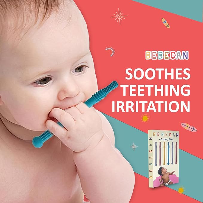 Bebecan Teething Sticks for Babies 36+ Months ??Super Soft Silicone Teething Aids, Infant Oral Soothing Relief Back Molars, Multicolor 6-Pack