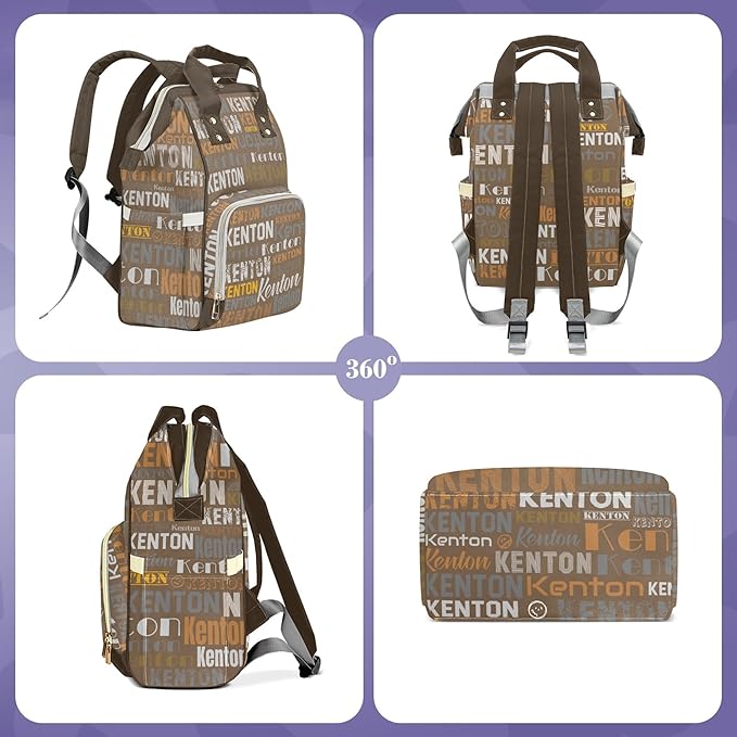 Custom Name Boy Baby Bags, Nylon Personalized Diaper Bag Backpack for Baby Boy Mom, Brown, Large Capacity, Waterproof, Multifunctional, Adjustable Shoulder Straps