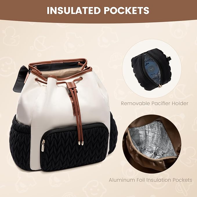 LOVEVOOK Diaper Bag Backpack, Small Baby Bag, Cute Baby Diaper Bag, Stylish Water-Resistant Travel Baby Bag for Mom, Baby Backpack with Changing Pad, Stroller Straps -Black Beige
