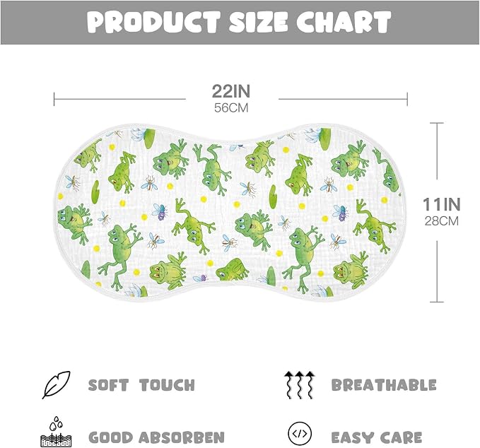 Cartoon Frog Lily Lotus Leaf Muslin Burp Cloths for Baby 1 Pack 100% Cotton Baby Washcloths Bibs for Boy Girl