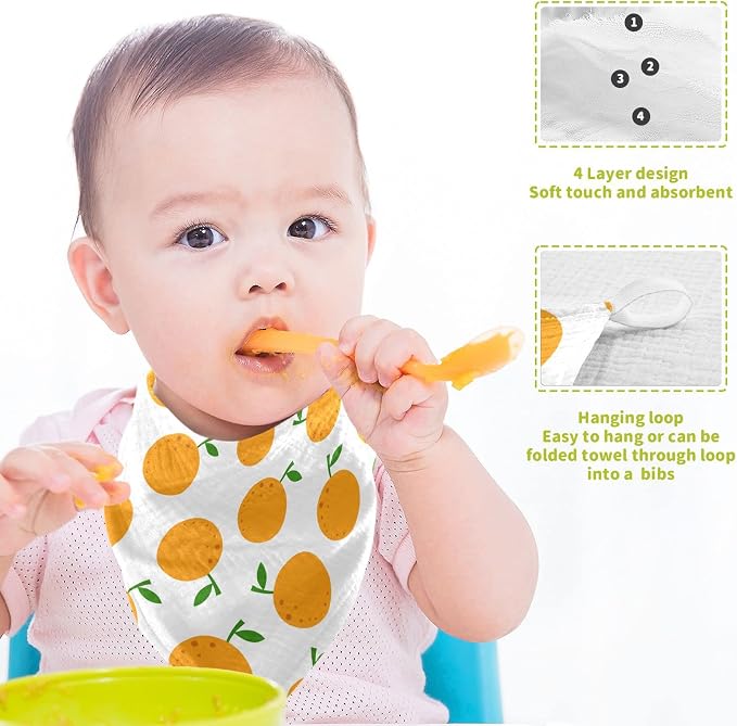vvfelixl Baby Washcloths Cotton Cartoon Oranges Baby Muslin Washcloths Soft Baby Face Towel for Newborn Infants Baby Wipes, 11.8 X 11.8 Inch, 3 Pack White