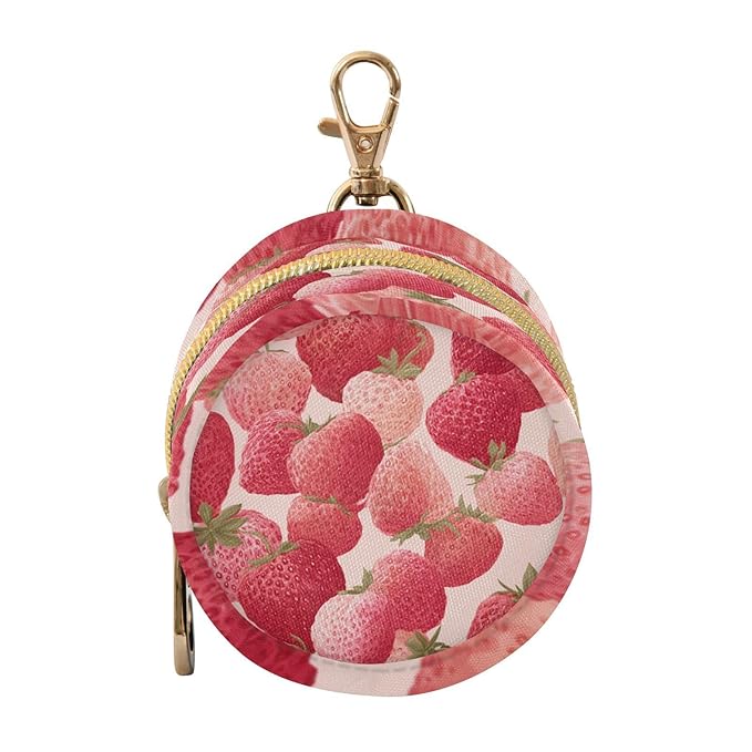 Pacifier Holder with Clip Pacifier Case for Diaper Bag Round Baby Pacifier Pouch Box Bag Portable Light Pink Strawberry Red