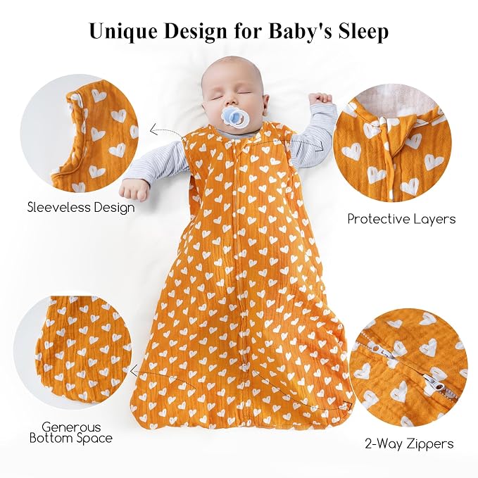 david's kids Muslin Cotton Baby Sleep Sack 0-6 Months, 2 Pack 100% Cotton Sleeping Bag for Summer, TOG 0.5 Baby Wearable Blankets with 2-Way Zipper, Soft Sleep Sacks for Newborn Infant, Rainbow