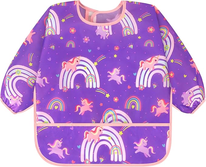 Accmor 5 Pack Long Sleeve Bibs, Baby Smock Waterproof Sleeved Bib Smock for Baby Toddler 6-36 Months