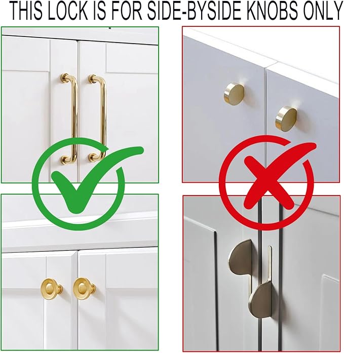 Baby Proof Cabinet Locks, 5 Pack Adjustable Child Safety Locks for Cabinets, Drawers & French Doors, No Adhesive, Reusable Childproof Locks for Kitchen and Bathroom (Black)