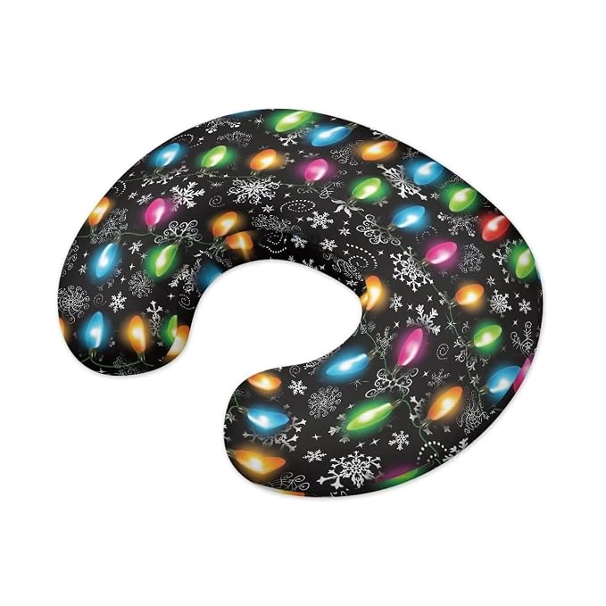 Christmas Colorful Lights Snowflake Nursing Pillow Slipcover Comfortable Skin-Friendly Fabric Nursing Pillow Replacement Cover Removable Bottle or Breastfeeding Pillowcase for Boys & Girls