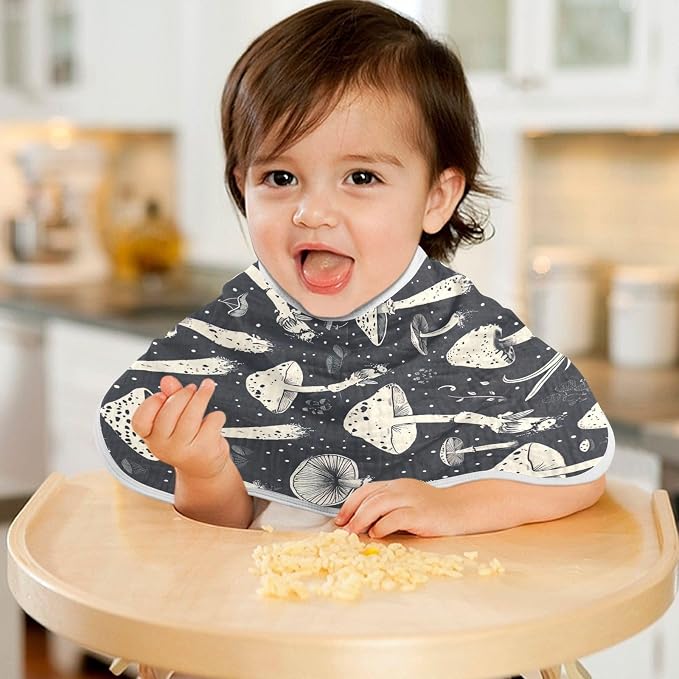 Mushrooms Black Muslin Baby Burp Cloths - Super Absorbent and Soft Burping Rags - Cotton Burp Clothes Set for Boys and Girls, 1 Pack