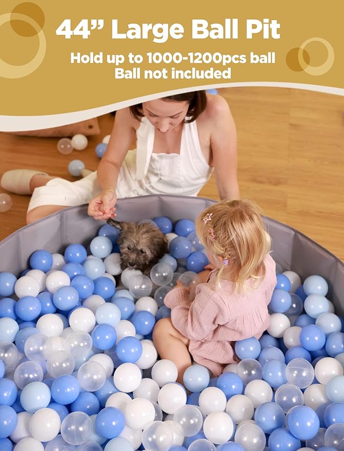 Hikiddy Large Ball Pit for Toddlers - 44in Baby Ball Pool with Playmat, Hold Over 1000 Balls, Foldable Play Pit for Kids Dogs Indoor and Outdoor Games, Party Toys Gifts, Balls Not Include (Blue)