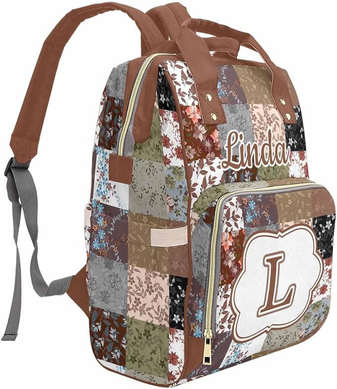 M YESCUSTOM Personalized Diaper Bag Backpack with Name Custom Mommy Nursing Brown Plaid Daypack Casual Travel Daypack with Text Waterproof Nappy Bags New Born Gift for Mom Dad Adult