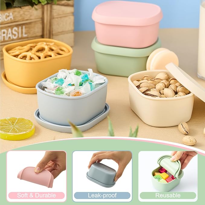 Layhit 10 Pcs 6.76 oz Silicone Snack Containers with Lids, Small Silicone Lunch Container for Kids, Reusable Stackable Small Lunch Box for Home Daycare School Travel Picnic