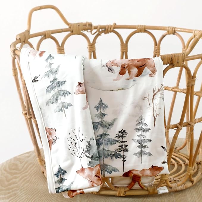 GRSSDER Baby Blankets Super Soft Jersey Knit Swaddle Blanket for Baby Girls and Boys, Double Layer Receiving Blankets 34 x 44 Inches Extra Large for Swaddling, Cute Bear