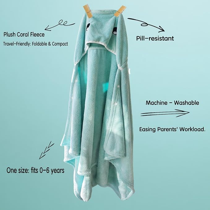 Toddler Baby Bath Towel with Hood 27.5"X55" Ultra Absorbent Soft Cozy Comfort Bathrobe Blanket, 0-6 Years Infant Shower Towel for Girls & Boys(Mist Tree)