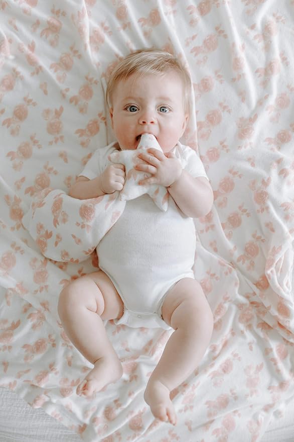 aden + anais Snuggle Knit Baby Swaddle Blanket for Newborn Girl and Boy, Versatile Stroller Cover, Burp Cloth, Nursing Shield, 47 x 47 Inch, Rosettes