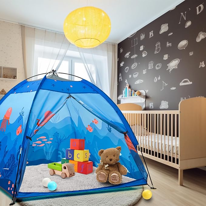 Undersea World Kids Play Tent, Kids Play Tent Foldable Pop Up Indoor Outdoor Party Undersea World Playhouse Tent Toy for Boys Girls-47 * 47 * 41 (Blue)