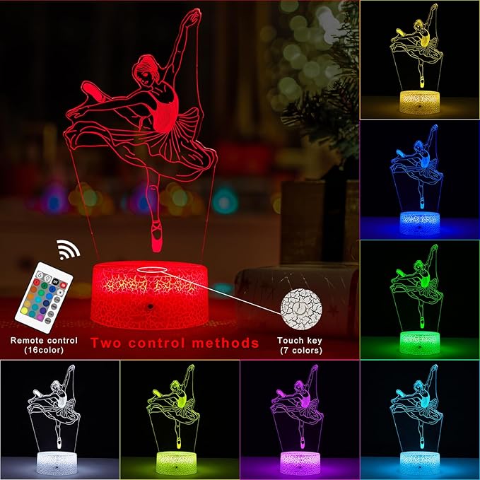 FlyonSea Kids Ballet Gifts,Ballets Girls Light Dancer 16 Color Changing Nightlight with Touch and Remote Control, Ballet Art Decor Light Birthday Gifts for Kids Girls Baby