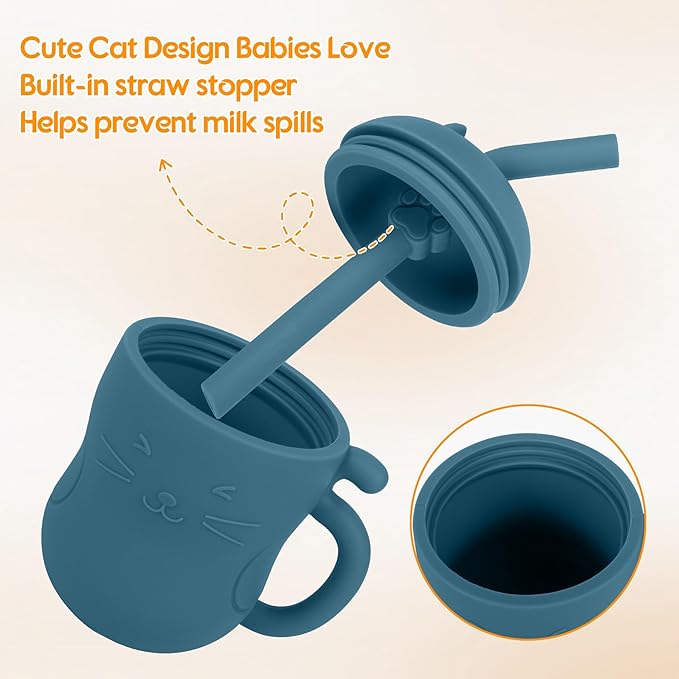 MCGMITT Silicone Baby Sippy Cup, 5oz Spill Proof Straw Cup for Infants Kids 6 12 18 Months, BPA Free Non Toxic Toddlers Training Cup with Handle, Soft Chew-Resistant Straw, Microwave & Dishwasher Safe