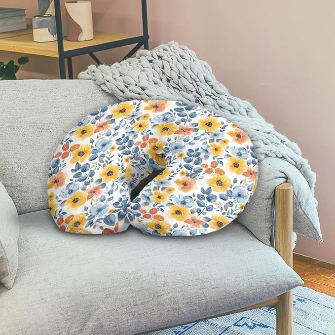 Blue Yellow Floral Nursing Pillow Covers for Girls Baby Breastfeeding Pillow Slipcover Nursing Pillow Cover for Baby Infant Feeding Position Support Soft Pillow Covers