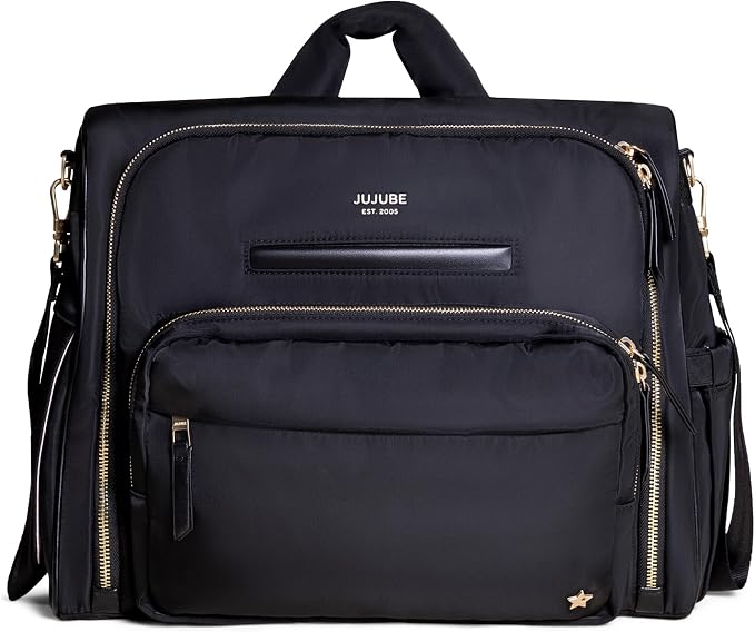 JuJuBe Convertible Diaper Bag Satchel Backpack with Changing Pad, 14-Pocket Large Capacity Organizer, Insulated Bottle Pocket, Quick-Access Wipes, Stroller Straps, Trolley Sleeve, Machine Washable