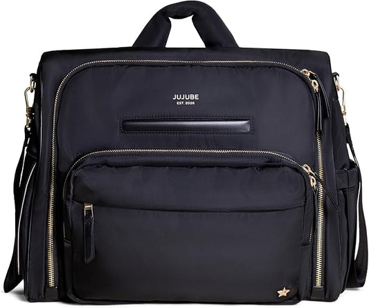 JuJuBe Convertible Diaper Bag Satchel Backpack with Changing Pad, 14-Pocket Large Capacity Organizer, Insulated Bottle Pocket, Quick-Access Wipes, Stroller Straps, Trolley Sleeve, Machine Washable