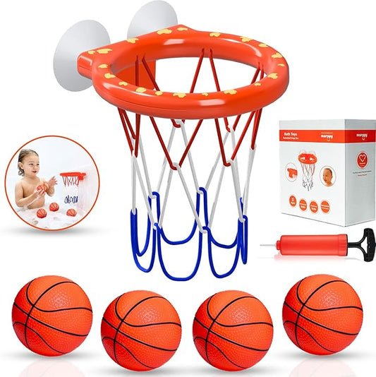 MARPPY Bath Toys, Bathtub Basketball Hoop for Toddlers Kids, Boys and Girls with 4 Soft Balls, Mold Free & Strong Suction Cup, Bathtub Shooting Game & Fun Toddlers Bath Toys for Boys or Girls