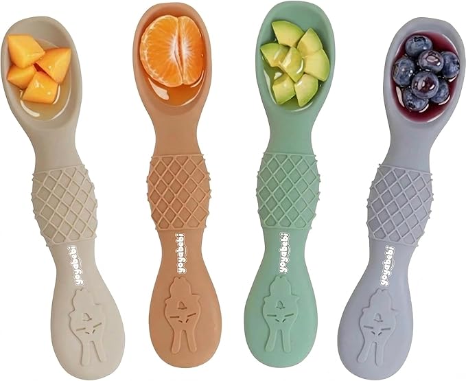 Silicone Baby Spoons self feeding 6 months, infant feeding spoons bpa free, self feeding spoons for babies 6-12 months, gootensils, baby self feeding spoon.