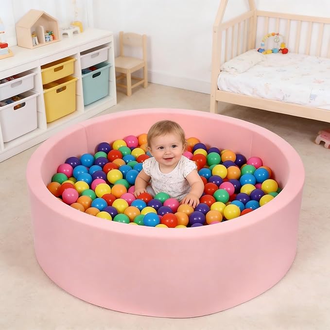 Foam Baby Ball Pit 35.4"x 11.8" for Toddlers, Soft Round Kiddie Playpen Ball Pool for Kids with Soft Memory Sponge for Babies Indoor Game(Balls not Included) Light Pink 35.4IN