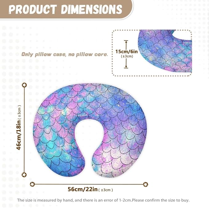 Mermaid Scale Nursing Pillow and Positioner Detachable Original Breastfeeding Newborn Nursing Pillow Case Stretchy Replaceable Head Support Protector Cushion Essentials with Hidden Zipper