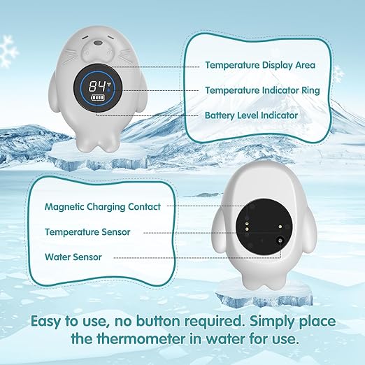 Rechargeable Bath Thermometer Baby Safety, Bath Temp Thermometer for Tub, Floating Shower Temperature Toy for Pregnancy Infant Kids