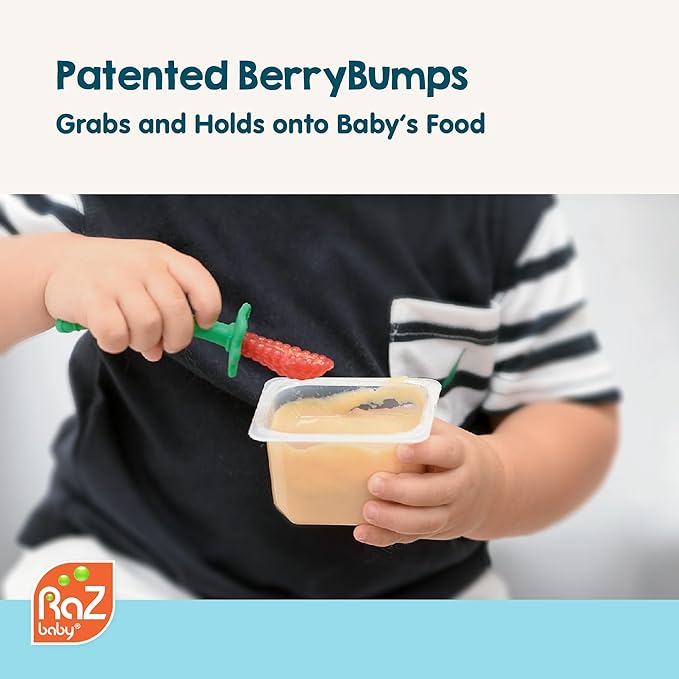 RaZbaby RaZberry Spoon (2-Pack), Multi-Textured Silicone for Grip & Comfort During Feeding ??Perfect for Self-Feeding Training ??BPA-Free, Easy to Hold, Dishwasher & Sterilizer Safe for Easy Cleaning