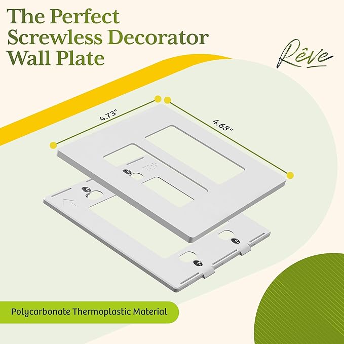 TG Screwless Decorator Wall Plates Child Safe Outlet Covers, Size 2-Gang 4.68" H x 4.73??L, Unbreakable Polycarbonate Thermoplastic, UL Listed, Glossy, White (10 Pack)