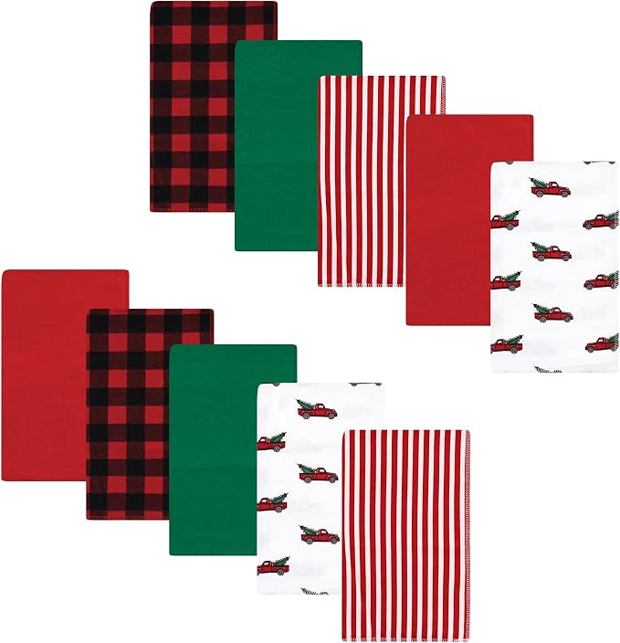 Luvable Friends Hudson Baby Flannel Burp Cloths 10pk, Christmas Truck Scene