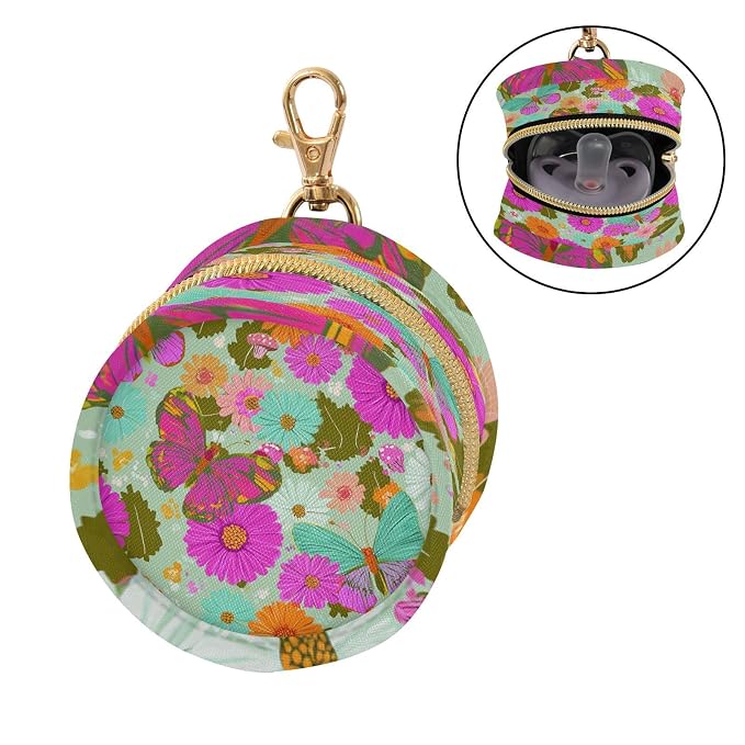 Pacifier Holder with Clip Pacifier Case for Diaper Bag Round Baby Pacifier Pouch Box Bag Portable Green Daisies Butterfly Colorfulpetals
