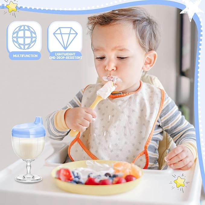 Irenare Baby Wine Sippy Cup Plastic Goblet Cup No Spill Toddler Sippy Goblet Beverage Milk Water Bottle for Kids Holiday Birthday Party Funny Gift(Goblet Style,Blue,1 Pcs)