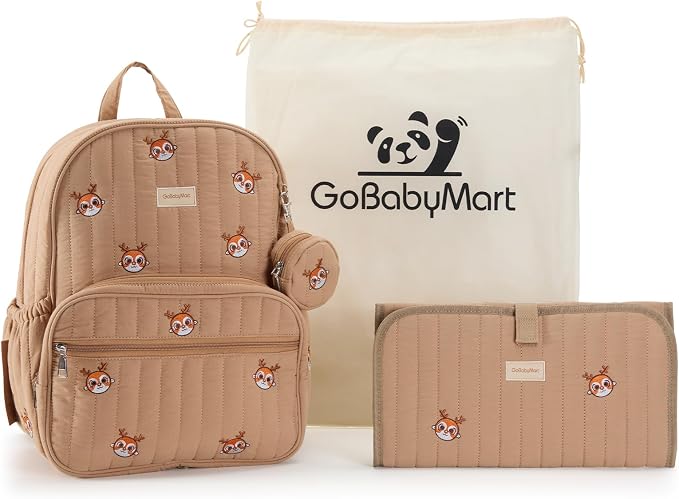 GOBABYMART Large Diaper Bag Backpack with Changing Pad, Insulated Bottle Pockets, Travel & Hospital Bag for Mom & Dad (Large - Brown Deer)
