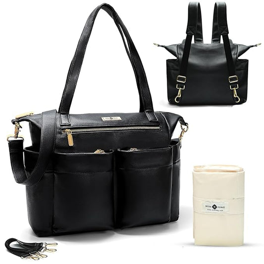 miss fong Diaper Bag Tote Baby Bag Leather Diaper Bag Backpack Large Diaper Tote Bag for girls & boys Diaper Bag Purse with 11 Diaper Bag Organizer,Changing Pad, Stroller Straps,4 Insulated Pockets