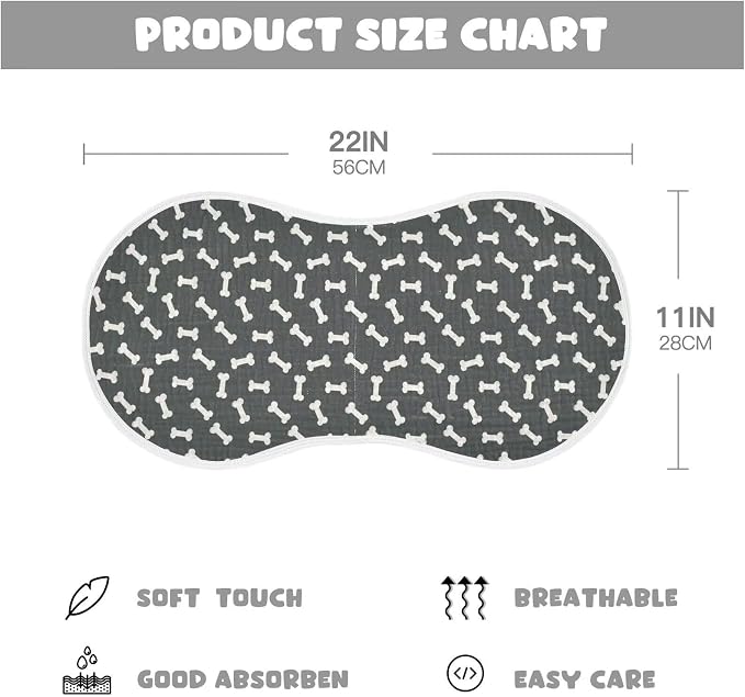 Dog Bone Themed Baby Muslin Burp Cloths Set of 1 Black and White Muslin Washcloths Doodle Food Bones Milk Spit Up Rags Newborn Towel Burp Cloth Bib for Unisex Boys and Girls, 22 x 11 Inch
