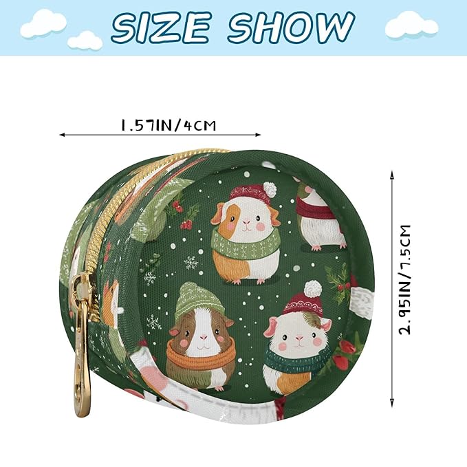 Pacifier Holder with Clip Pacifier Case for Diaper Bag Round Baby Pacifier Pouch Box Bag Portable Green Christmas Guinea Pigs Holly Fruit