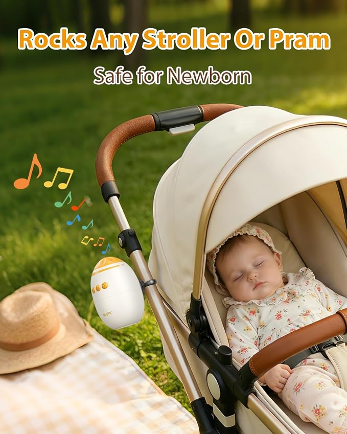 Baby Stroller Rocker with Adjustable Rocking Speed and 11 Soothing White Noise, Hands-Free Rechargeable Sleep Soother Rocker, Portable Accessories for Strollers & Prams, Essential Baby Gear