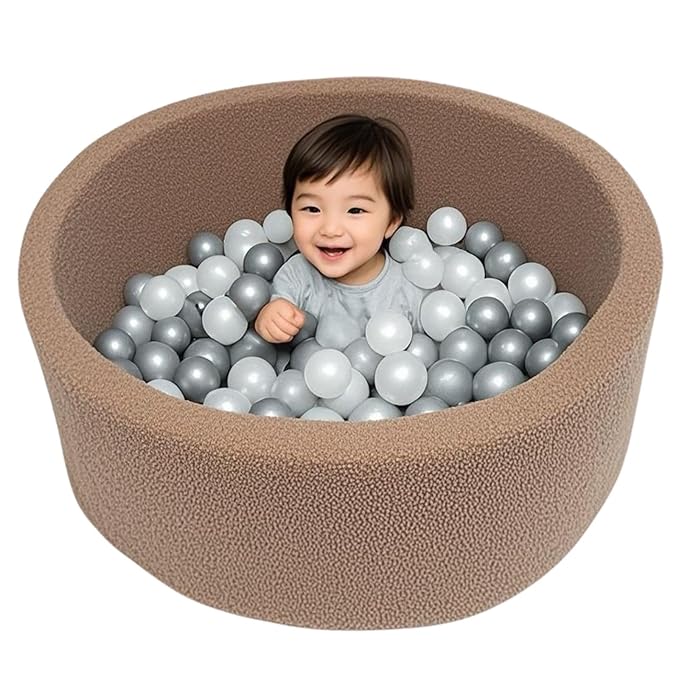 Foam Ball Pit for Toddlers - 36.5" x 13.2" Toddler Ball Pit (Includes 150 Balls),100% Cotton Cover & High-Resilience Memory Foam, Machine Washable, Foldable for Indoor/Outdoor (Brown)