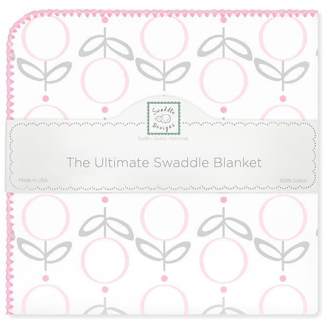 SwaddleDesigns Large Receiving Blanket, Ultimate Swaddle for Baby Girls, Softest US Cotton Flannel, Best Shower Gift, Made in USA, Pink Lolli Fleur (Mom's Choice Award Winner)
