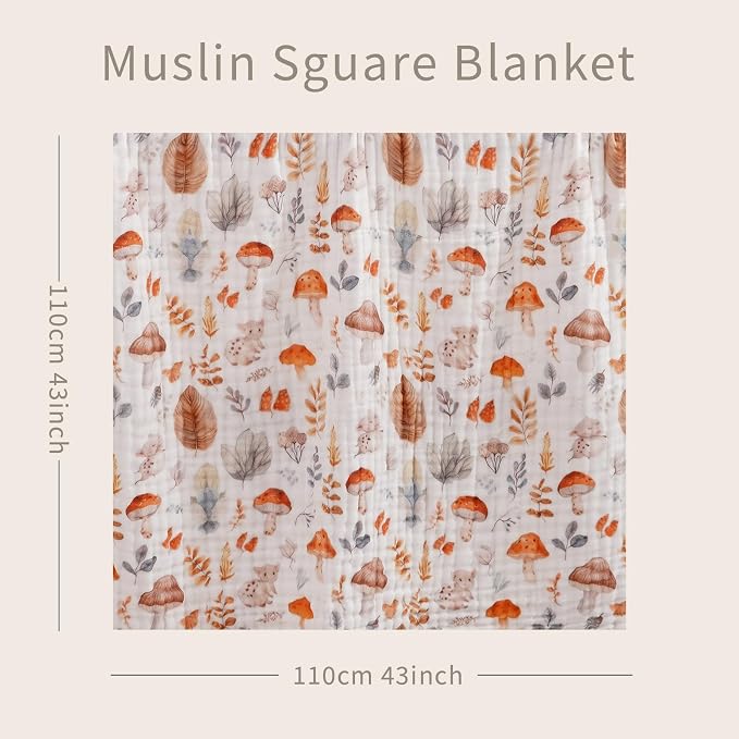 Muslin Swaddle Blankets 6-Layer Cotton Baby Blankets for Boys & Girls 43"X43"Inches Receiving Blankets,Soft Skin-Friendly Baby Crib Blanket(Autumn Forest)