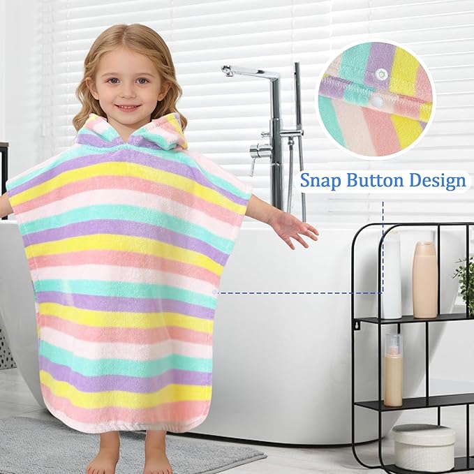 VOOVA & MOVAS Hooded Toddler Towel, 100% Cotton, Oversized (2-4Years,22"X22"),Absorbent Hooded Poncho Towel for Baby,Perfect for Pool | Swimming | Bath | Beach,Colorful Rainbow Stripe
