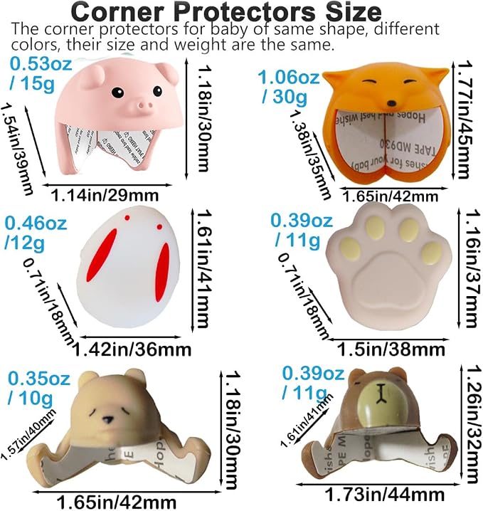 12 Pack Cute Corner Protector for Baby, Silicone Furniture Corner Guard & Edge, 3M Adhesive Pre-Taped, Safety Bumpers Baby Proofing Edge and Corner Guards for Prevent Injury, 6 Shapes