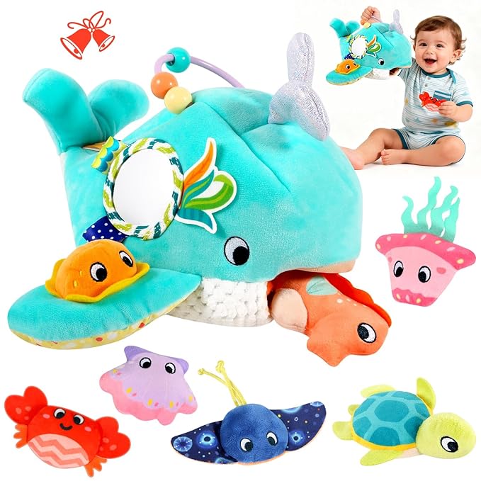 FREYBLI Baby Toys 6-12 Months - Soft Ocean Adventure Toy with Rattle, Crinkle Paper, Squeaker, Mirror - 6 Month Old Baby Toys Gifts, Baby Sensory Montessori Toys for 6 Month Old Boy Girl