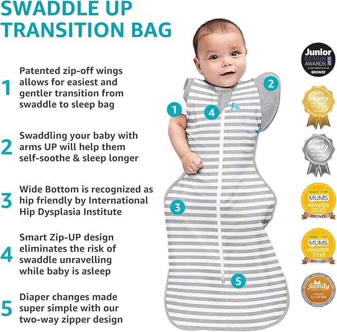Love to Dream Swaddle Up Transition Swaddle, Patented Zip-Off Wings, Cotton, 1.0 TOG, Large (19-24 lbs), Helps Baby Transition to Arms-Free Sleep, Rainbow Dream