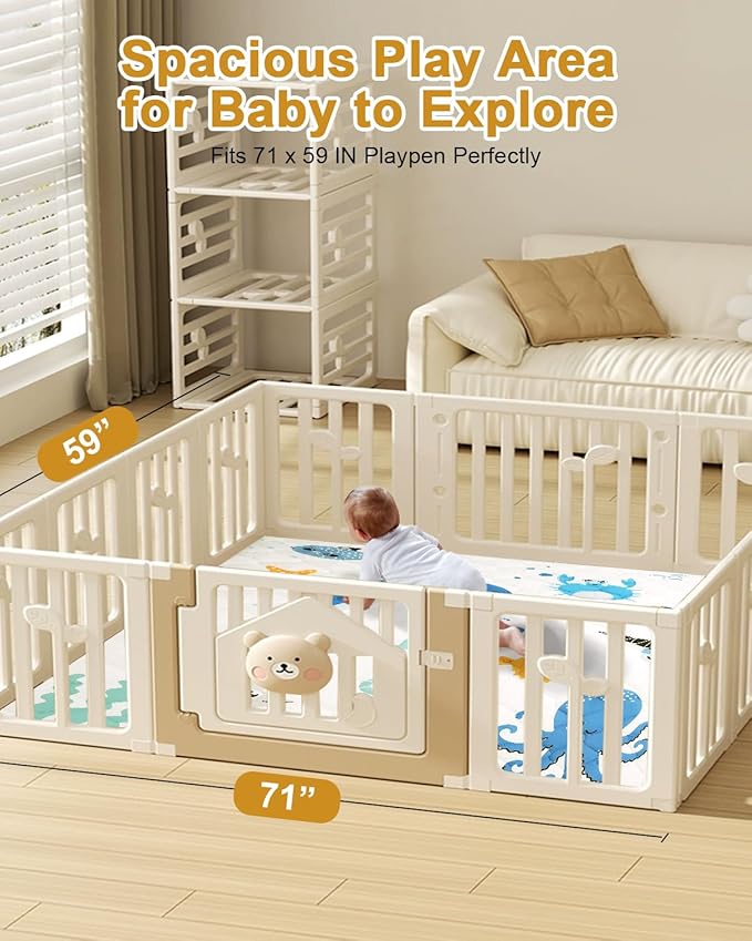 TINYHARBO Premium Foam Baby Play Mat 71x59 ??Removable & Machine Washable Cover, Extra Thick Padding Playpen Mat, Non-Slip Crawling Mat, Easy to Clean for Infants, Toddlers & Babies