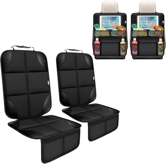 Meolsaek Kick Mats Back Seat Protector, Waterproof Oxford Seat Back Protector, Car Seat Back Protector for Kids, Back of Seat Protector for Kids Feet Car Seat (Black D -2 Set)