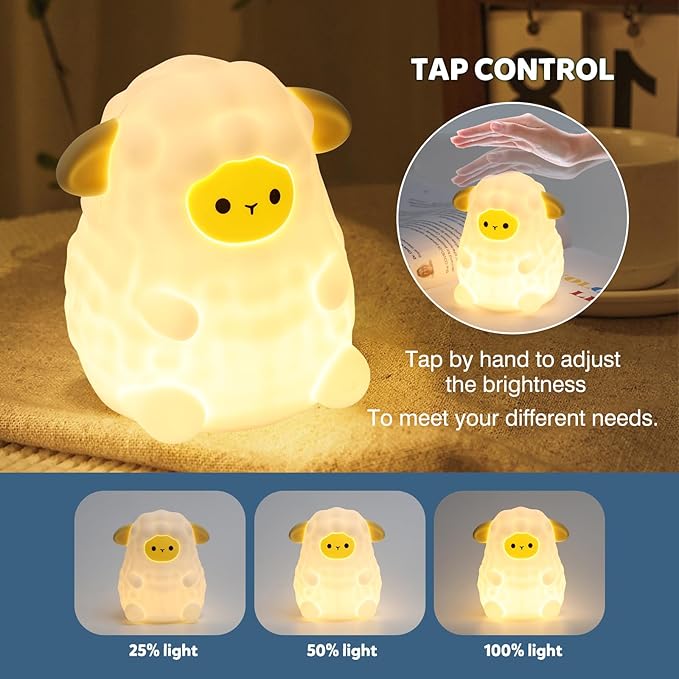 Cute White Sheep Night Light for Kids, 7-Color Changing & 3 Adjustable Brightness Levels,Rechargeable Silicone Bedside Lamp, Animal Night Lamp for Kids Room, Gift for Boys & Girls
