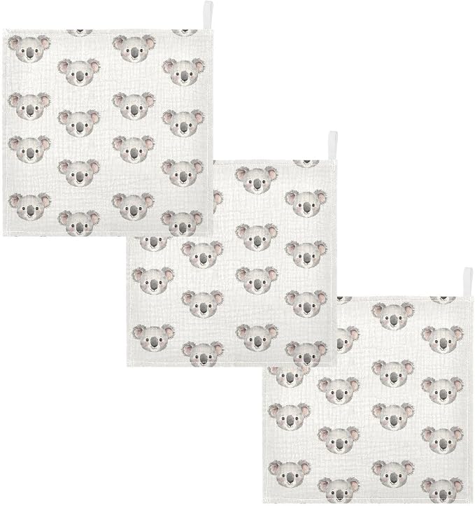 vvfelixl Cartoon Koala Bear Face Baby Burp Cloths Baby Muslin Washcloths for Boys Girls Cotton Babys Face Towel for Newborn Infants Soft and Absorbent 11.8 X 11.8 in, 5 Pack
